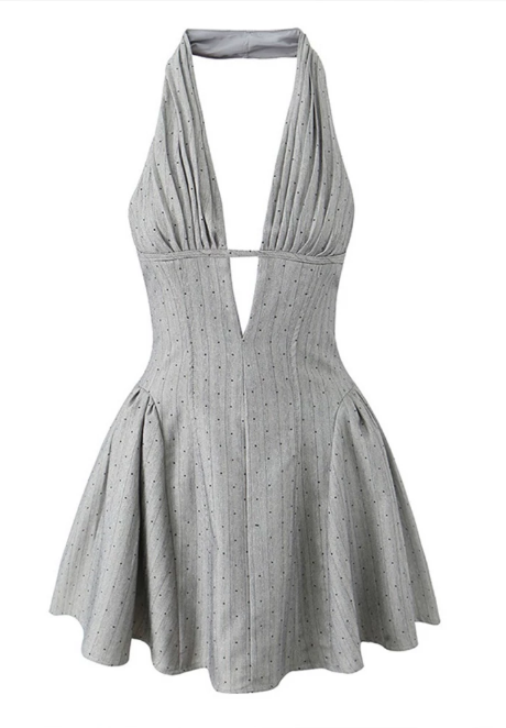 New Homecoming Dress Halter Pleated Prom Dress Back to School Outfits Party Dress  D6234