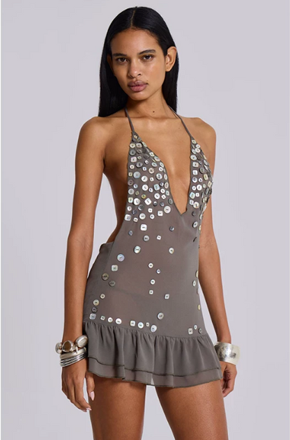 Chic Homecoming Dress V Neck Sequin Prom Dress Back to School Outfits Party Dress  D6229