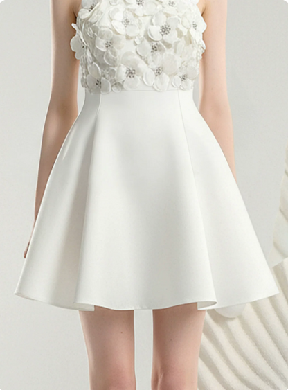 New Homecoming Dress Halter Flower Beaded Prom Dress Back to School Outfits Party Dress  D6238