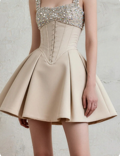 Elegant Homecoming Dress Square Rinestone Pleated Prom Dress Back to School Outfits Party Dress  D6248