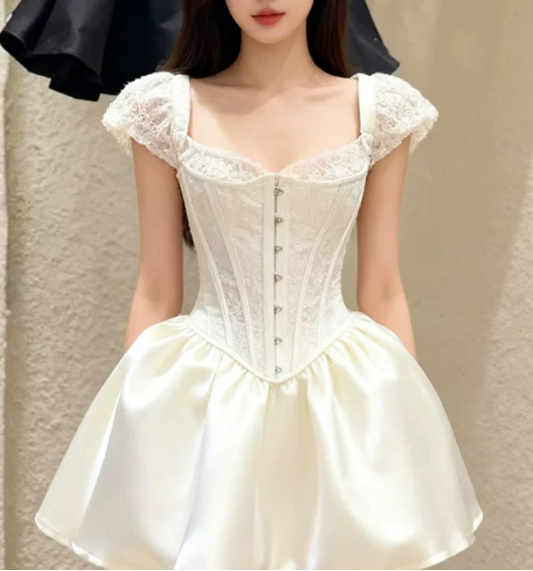 Stunning Homecoming Dress Square Lace Prom Dress Back to School Outfits Party Dress  D6255