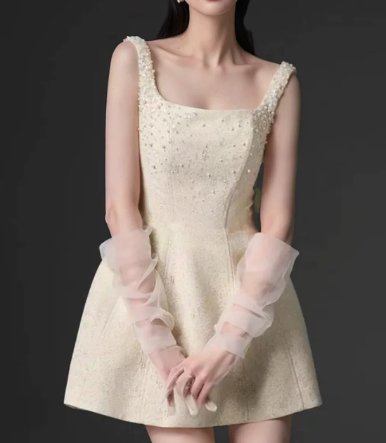 Elegant Homecoming Dress Square Pearl Prom Dress Back to School Outfits Party Dress  D6267