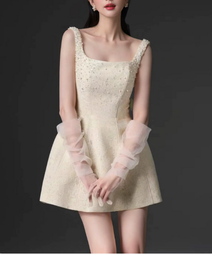 Elegant Homecoming Dress Square Pearl Prom Dress Back to School Outfits Party Dress  D6267