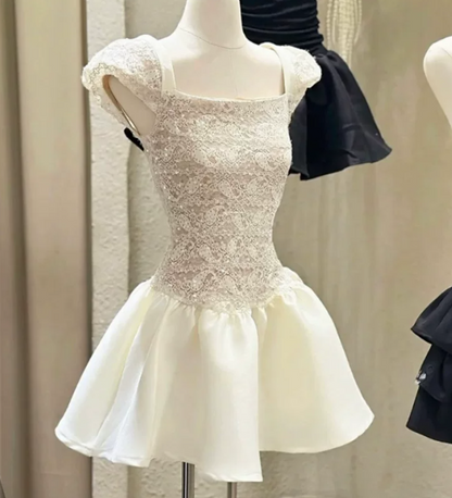 Elegant Homecoming Dress Square Lace Prom Dress Back to School Outfits Party Dress  D6268