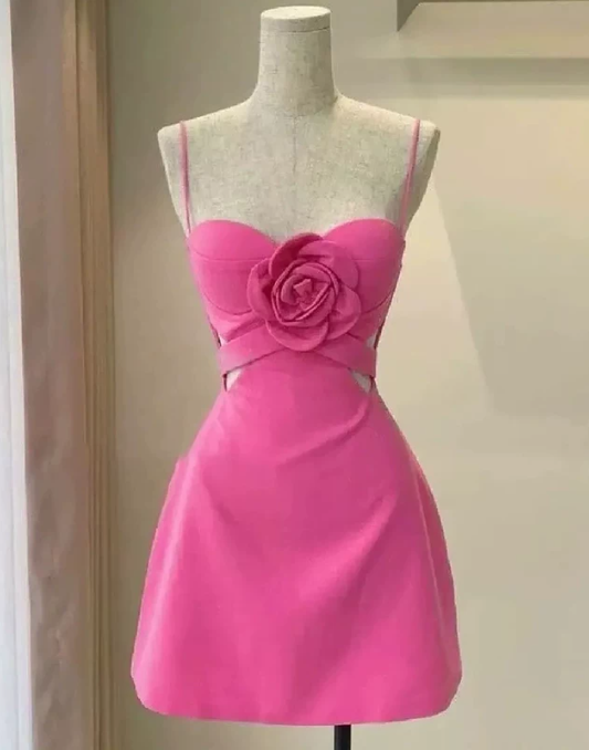 New Homecoming Dress Spaghetti Strap Flower Prom Dress Back to School Outfits Party Dress  D6274