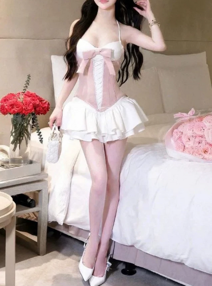 Stunning Homecoming Dress Halter Bowknot Prom Dress Back to School Outfits Party Dress  D6283