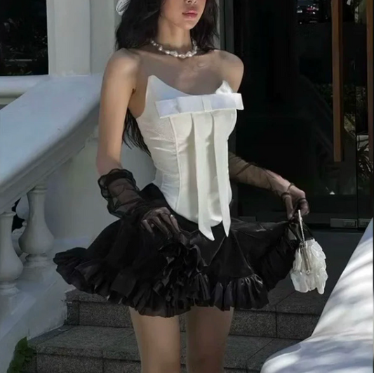New Homecoming Dress Strapless Bowknot Prom Dress Back to School Outfits Party Dress  D6292