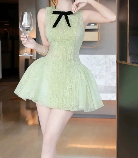 New Homecoming Dress Jewel Bowknot Lace Prom Dress Back to School Outfits Party Dress  D6294