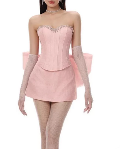 Pretty Homecoming Dress Sweetheart Bowknot Rinestone Prom Dress Back to School Outfits Party Dress  D6297