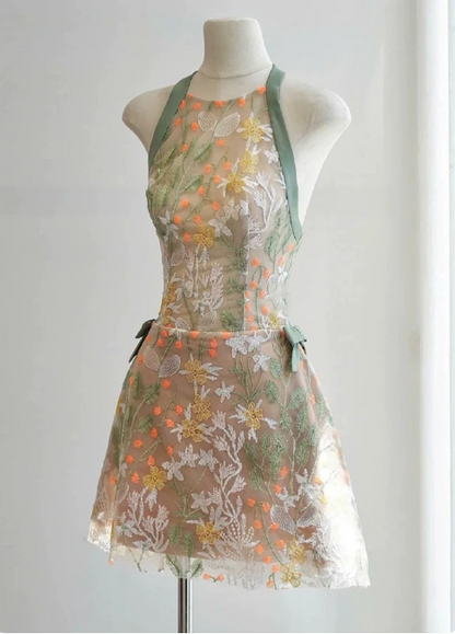 Pretty Homecoming Dress Halter Bowknot Lace Prom Dress Back to School Outfits Party Dress  D6298