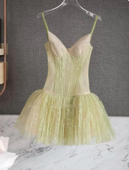 New Homecoming Dress Spaghetti Strap Lace Prom Dress Back to School Outfits Party Dress  D6258
