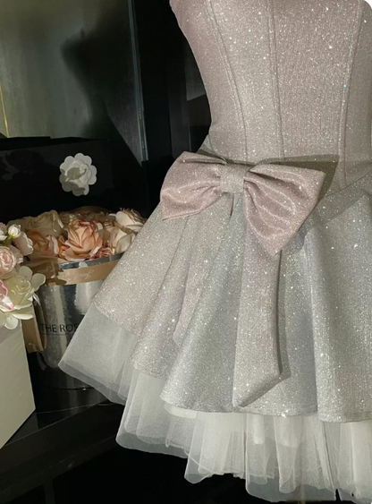 Stunning Homecoming Dress Spaghetti Strap Bowknot Dress Back to School Outfits Party Dress  D6337
