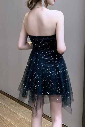 New Homecoming Dress V Neck Rinestone Tulle Dress Back to School Outfits Party Dress  D6344