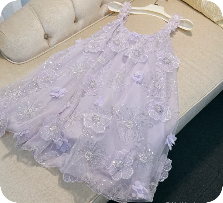 New Homecoming Dress Sheer Straps Flower Beading Dress Back to School Outfits Party Dress  D6348
