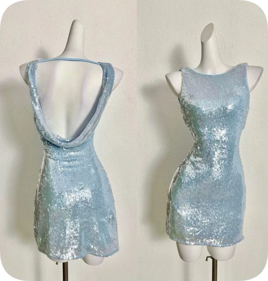 Shiny Homecoming Dress Jewel Sequins Backless Dress Back to School Outfits Party Dress  D6352