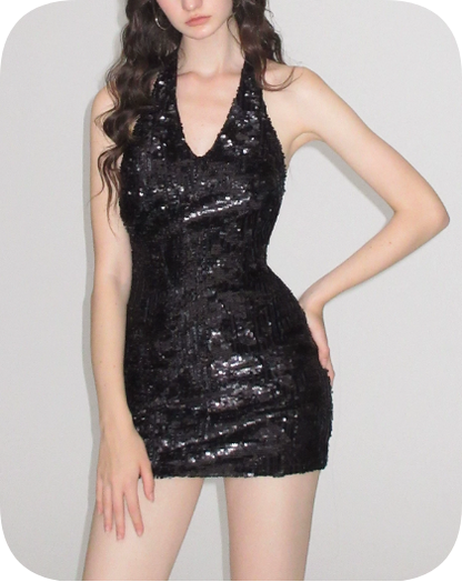 Shiny Homecoming Dress V Neck Sequins Dress Back to School Outfits Party Dress  D6353