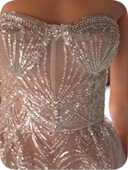 Stunning Homecoming Dress Strapless Beaded Dress Back to School Outfits Party Dress  D6357