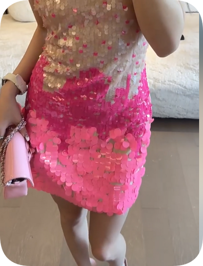 New Homecoming Dress Halter Sequins Dress Back to School Outfits Party Dress  D6372