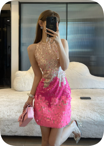 New Homecoming Dress Halter Sequins Dress Back to School Outfits Party Dress  D6372