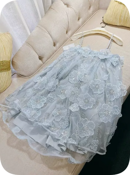 New Homecoming Dress Sheer Straps Flower Beading Dress Back to School Outfits Party Dress  D6348