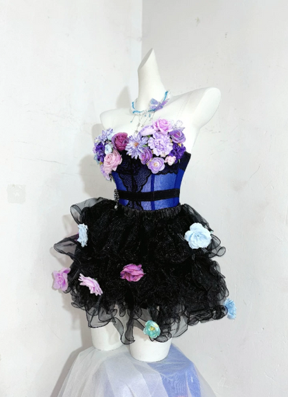 Pretty Homecoming Dress Strapless Flower Cascade Back to School Outfits Party Dress  D6442