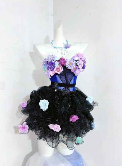 Pretty Homecoming Dress Strapless Flower Cascade Back to School Outfits Party Dress  D6442