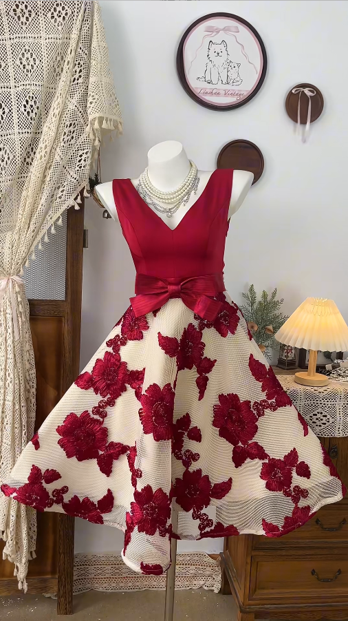 Beauty Homecoming Dress V Neck Bowknot Back to School Outfits Party Dress  D6496