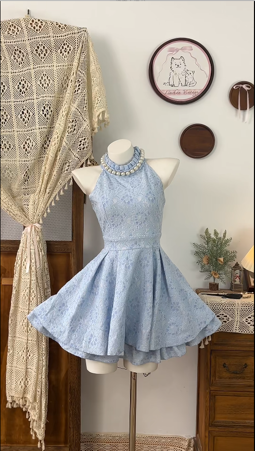Stunning Homecoming Dress High Collar Backless Back to School Outfits Party Dress  D6498