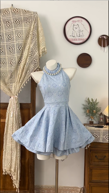 Stunning Homecoming Dress High Collar Backless Back to School Outfits Party Dress  D6498
