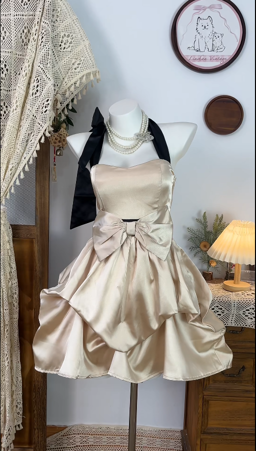Elegant Homecoming Dress Halter Bowknot Back to School Outfits Party Dress  D6531