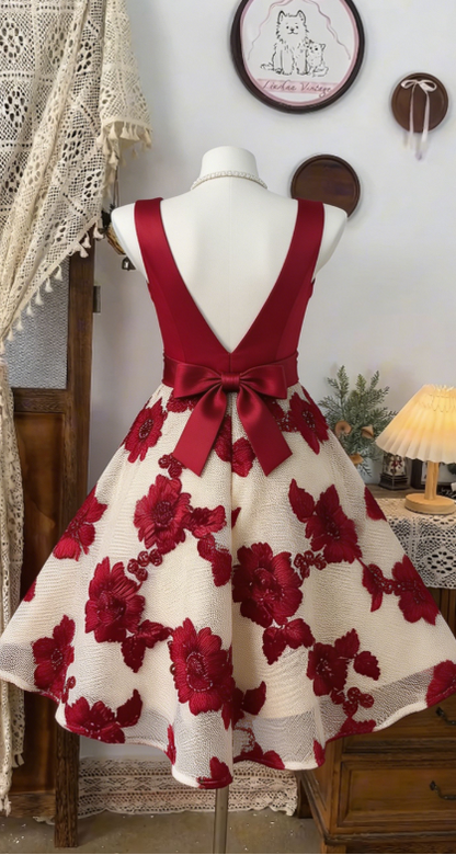 Beauty Homecoming Dress V Neck Bowknot Back to School Outfits Party Dress  D6496