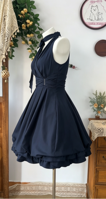 Beauty Homecoming Dress Halter Pleated Back to School Outfits Party Dress  D6495