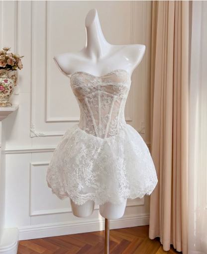 Elegant Homecoming Dress Sweetheart Lace Back to School Outfits Party Dress  D6507