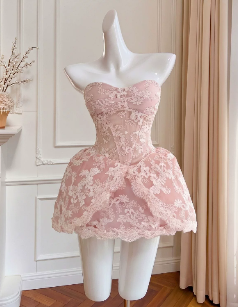 Elegant Homecoming Dress Sweetheart Lace Back to School Outfits Party Dress  D6507