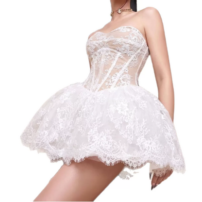 Elegant Homecoming Dress Sweetheart Lace Back to School Outfits Party Dress  D6507