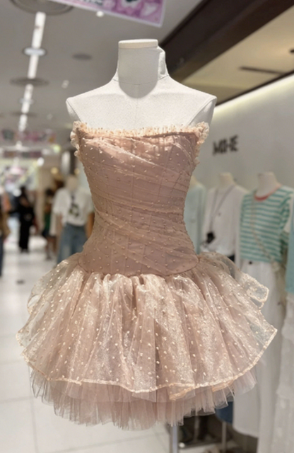 Sweet Homecoming Dress Strapless Tulle Back to School Outfits Party Dress  D6560