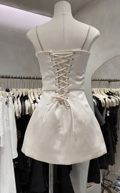 Elegant Homecoming Dress Spaghetti Strap Bowknot Back to School Outfits Party Dress  D6566