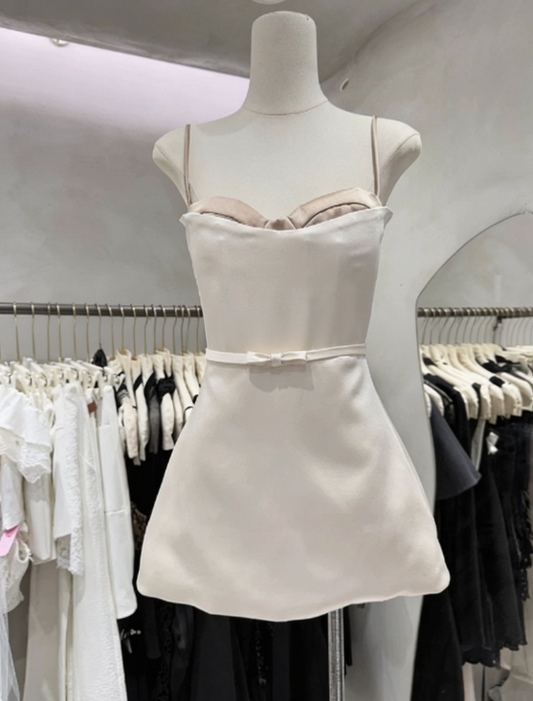 Elegant Homecoming Dress Spaghetti Strap Bowknot Back to School Outfits Party Dress  D6566