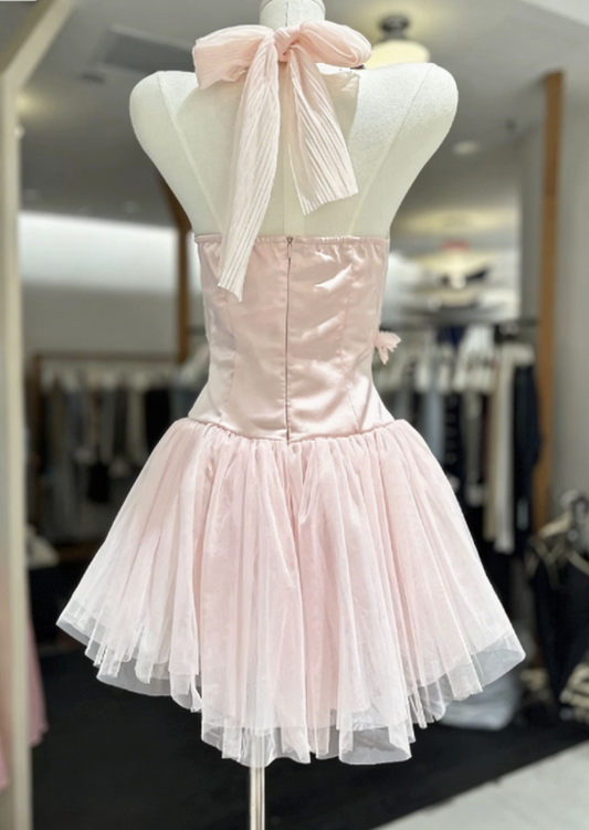 Beauty Homecoming Dress Spaghetti Strap Flower Tulle Back to School Outfits Party Dress  D6570