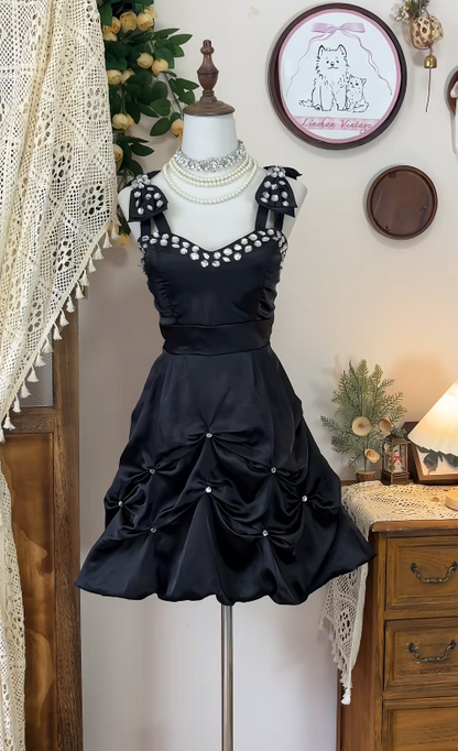 Chic Homecoming Dress V Neck Rinestone Pearl Bowknot Back to School Outfits Party Dress  D6615