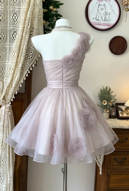 Pretty Homecoming Dress One Shoulder Flower Tulle  Back to School Outfits Party Dress  D6600