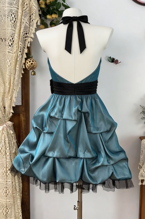 Elegant Homecoming Dress Halter Bowknot Cascade Lace Back to School Outfits Party Dress  D6589
