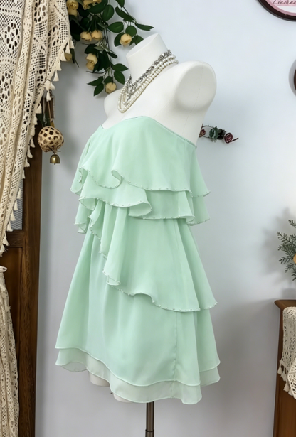 Pretty Homecoming Dress Strapless Cascade Back to School Outfits Party Dress  D6609
