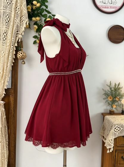 Pretty Homecoming Dress Halter Rinestone Pleated Back to School Outfits Party Dress  D6607