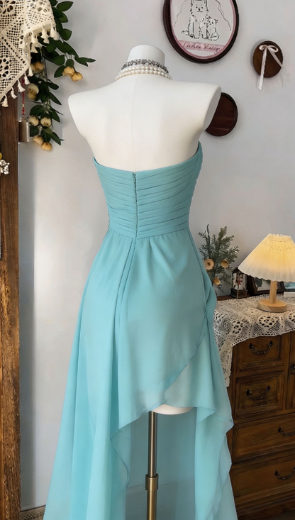 Chic Homecoming Dress Sweetheart Pleated Rinestone Hi-Lo Back to School Outfits Party Dress  D6611