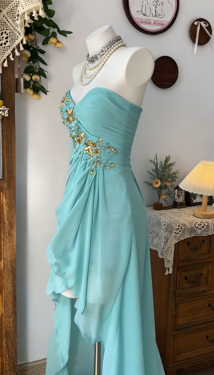 Chic Homecoming Dress Sweetheart Pleated Rinestone Hi-Lo Back to School Outfits Party Dress  D6611