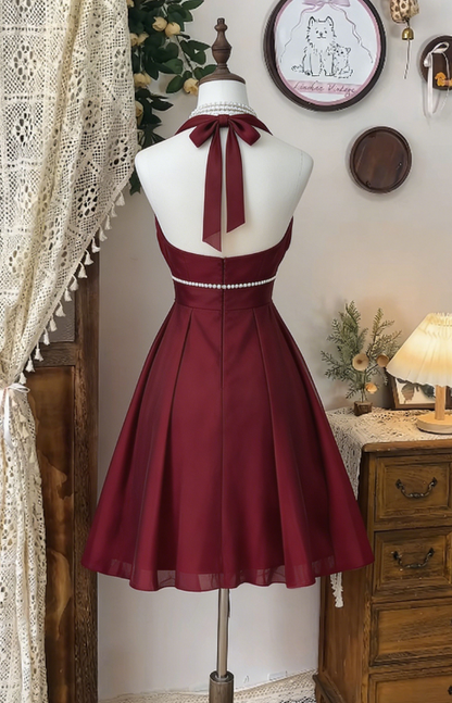 Pretty Homecoming Dress Halter Rinestone Pleated Back to School Outfits Party Dress  D6607