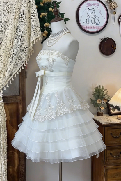 Chic Homecoming Dress Strapless Lace Cascade Bowknot Back to School Outfits Party Dress  D6619