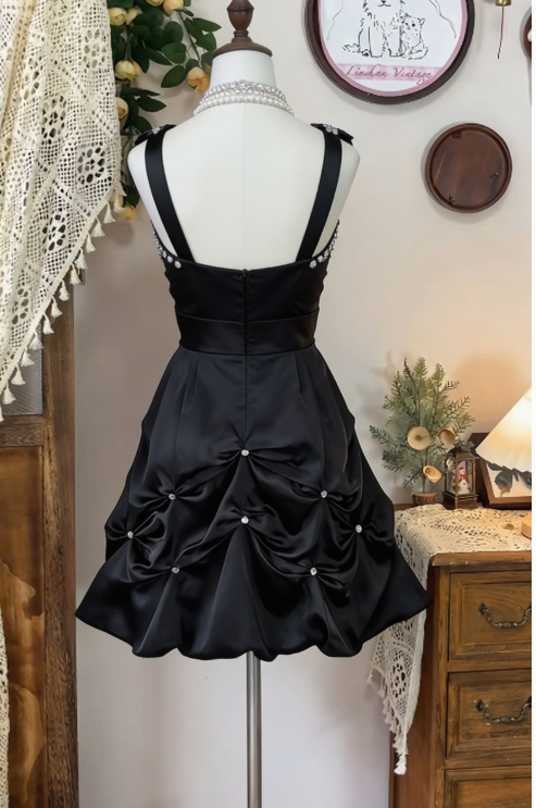 Chic Homecoming Dress V Neck Rinestone Pearl Bowknot Back to School Outfits Party Dress  D6615