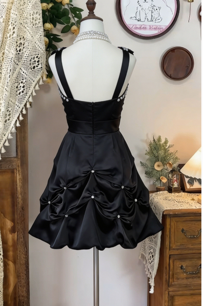 Chic Homecoming Dress V Neck Rinestone Pearl Bowknot Back to School Outfits Party Dress  D6615